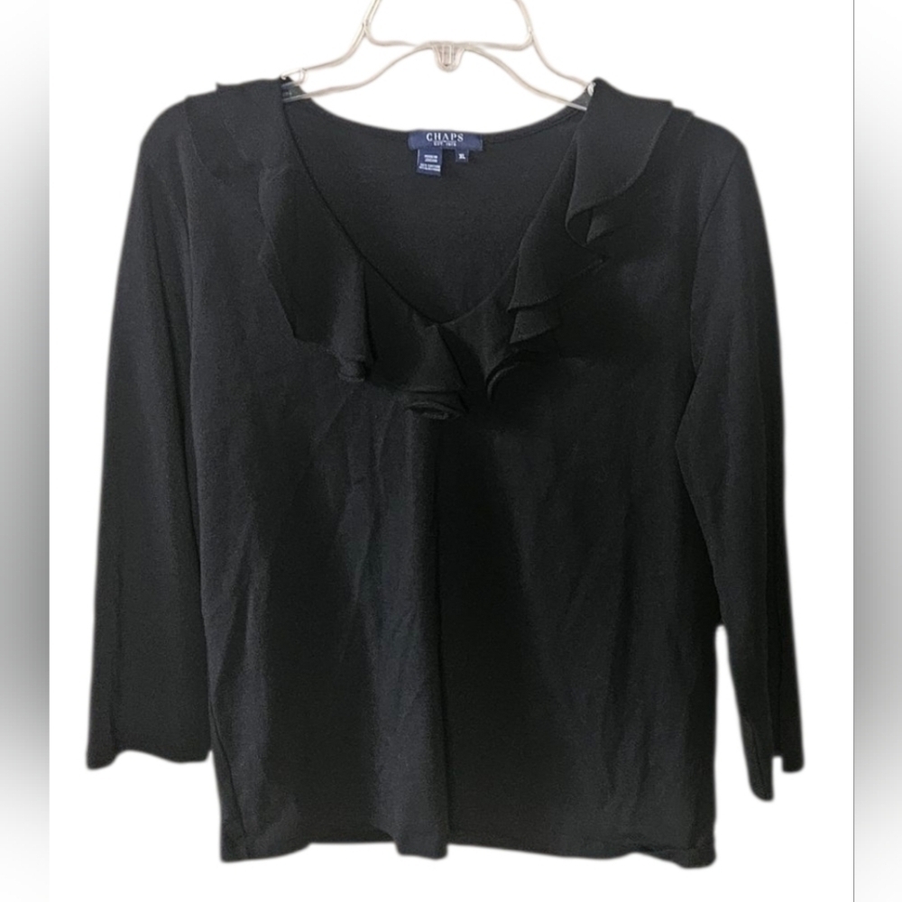 Chaps 3/4 Sleeve V-Neck Ruffle Trim Top Women XL